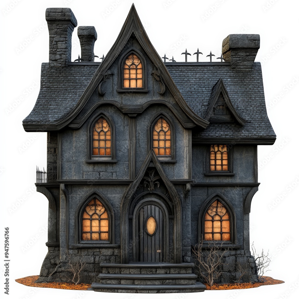 Haunted House with Glowing Windows. Haunted House with Glowing Windows.