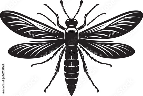Beautiful firefly insect silhouette illustration isolated on a white background