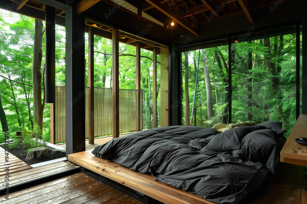 Bedroom with oversized bed dark grey bedding blanket. Bedroom with oversized bed dark grey bedding blanket.