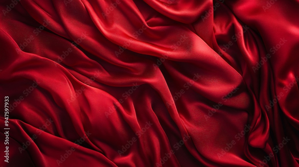 Crumpled Red Silk Fabric Background Top View Crumpled Red Silk Fabric Background Top View