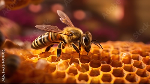 Honeybee on a Honeycomb