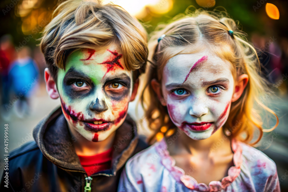Kids in Zombie Makeup for Halloween. Kids in Zombie Makeup for Halloween.