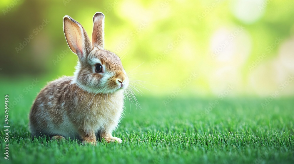 Adorable Fluffy Pet Rabbit on Green Grass with Space for Text Adorable Fluffy Pet Rabbit on Green Grass with Space for Text