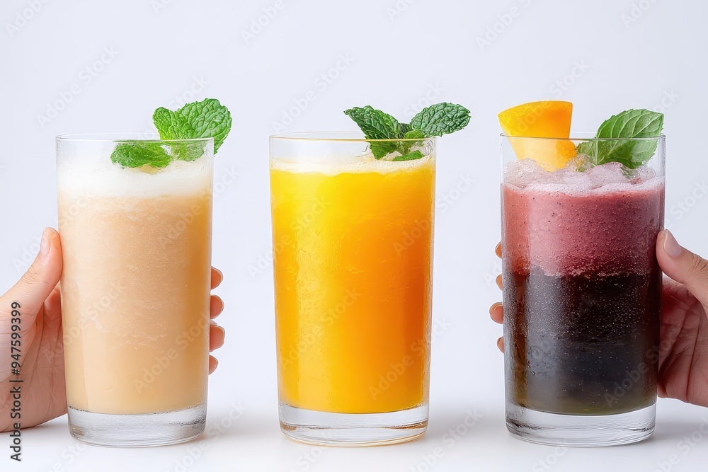 Refreshing drinks in glasses with mint garnish. Perfect for summer gatherings and tropical themes. Refreshing drinks in glasses with mint garnish. Perfect for summer gatherings and tropical themes.