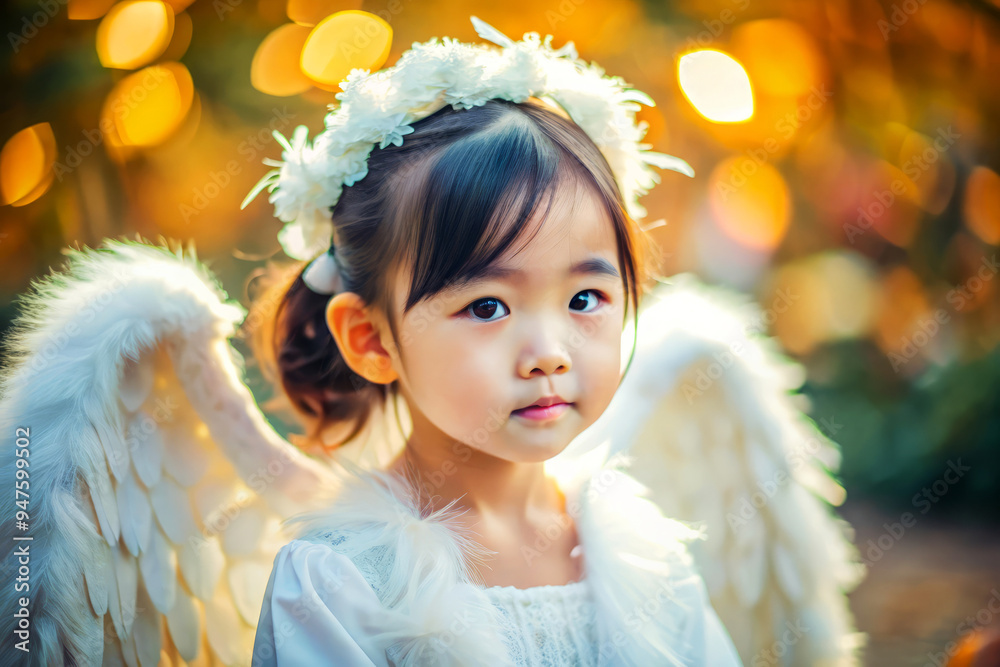 Little Angel with White Wings and Flower Crown. Little Angel with White Wings and Flower Crown.