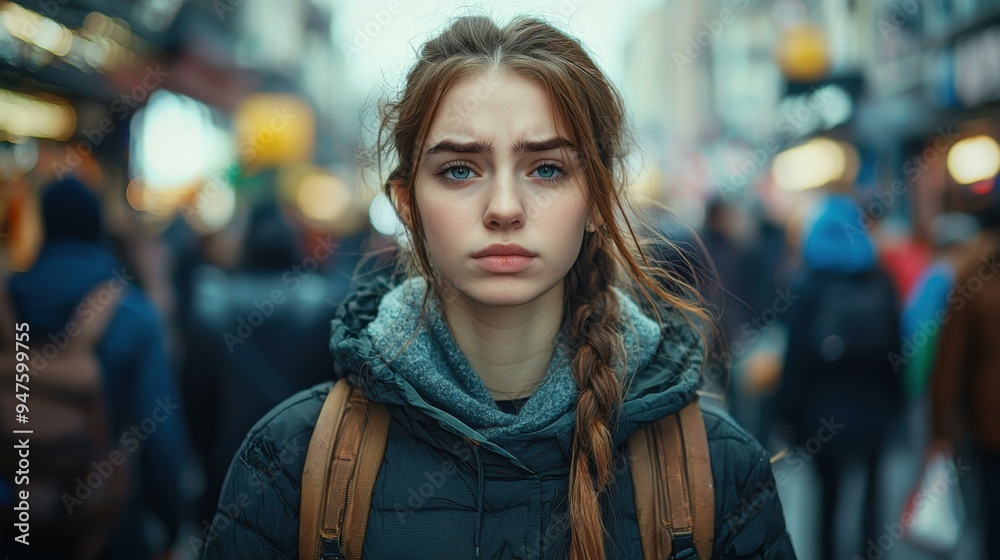 Fototapeta premium Lost in the City, a Single Figure of Sadness