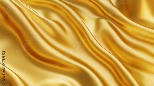 Closeup of rippled yellow satin fabric texture background. Luxurious background design 