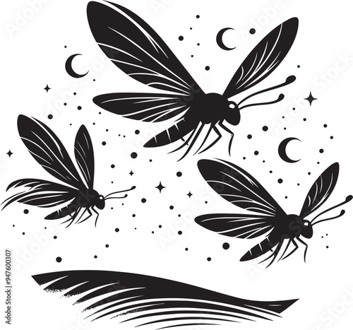 Beautiful firefly insect silhouette illustration isolated on a white background