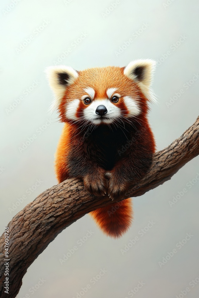 A vibrant red panda perched on a branch, displaying its striking fur and playful demeanor in a serene forest environment. A vibrant red panda perched on a branch, displaying its striking fur and playful demeanor in a serene forest environment.