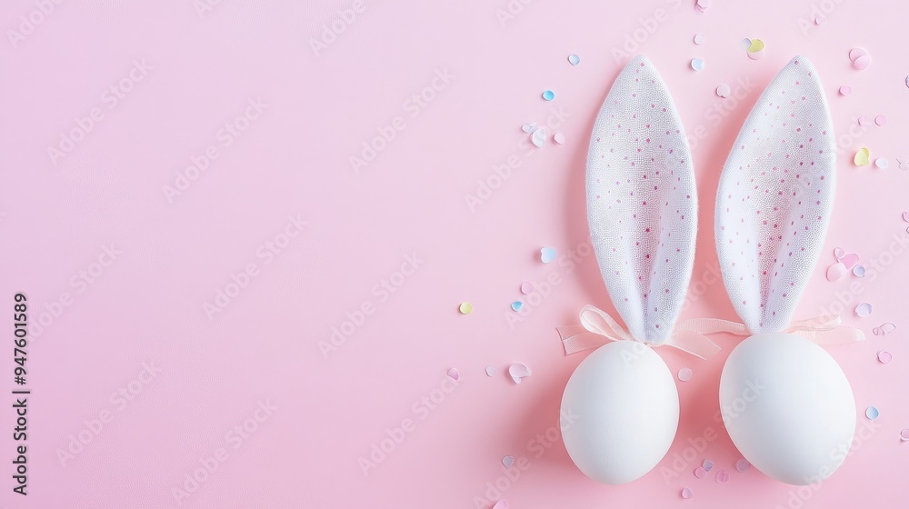 easter bunny ears white eggs on isolated pastel background with copyspace easter bunny ears white eggs on isolated pastel background with copyspace