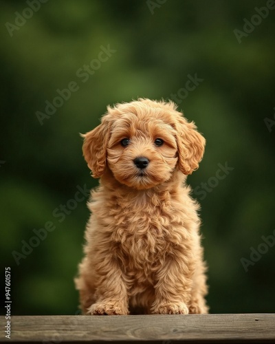 Adorable fluffy puppy with golden fur, showcasing a curious expression. Perfect for pet lovers and animal enthusiasts.