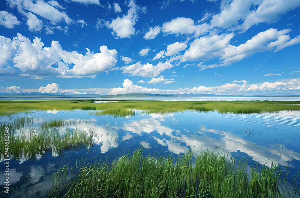 landscape with lake and blue sky landscape with lake and blue sky