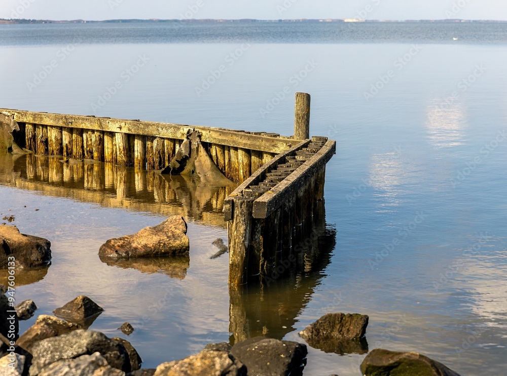 Wooden groyne in the Wadden Sea