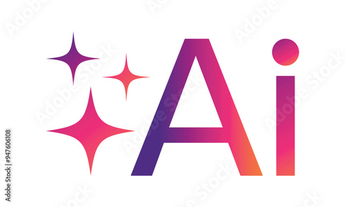 artificial intelligence logo with stars. colourful ai generate button, symbol, chat with ai sign, for online tool, app, website and ui design. transparent png and vector illustration.