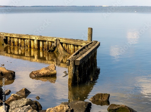 Obraz na płótnie
Wooden groyne in the Wadden Sea w salonie
