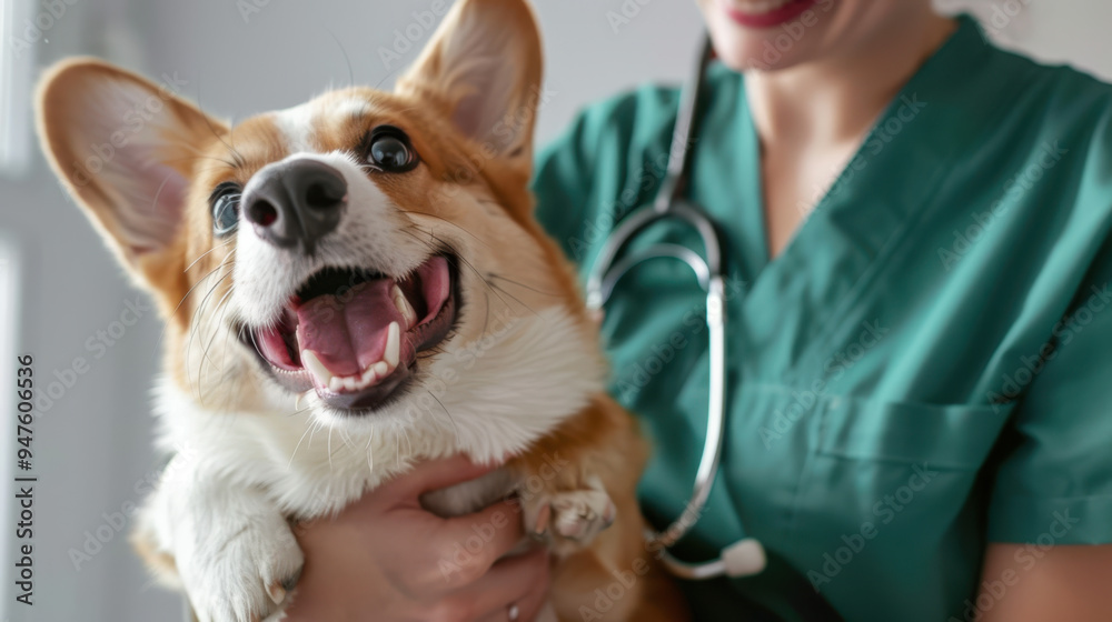 The Happy Veterinarian with Corgi The Happy Veterinarian with Corgi