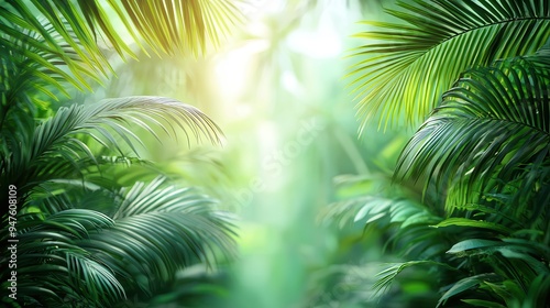 Tropical Palm Leaves Sunlight Background.