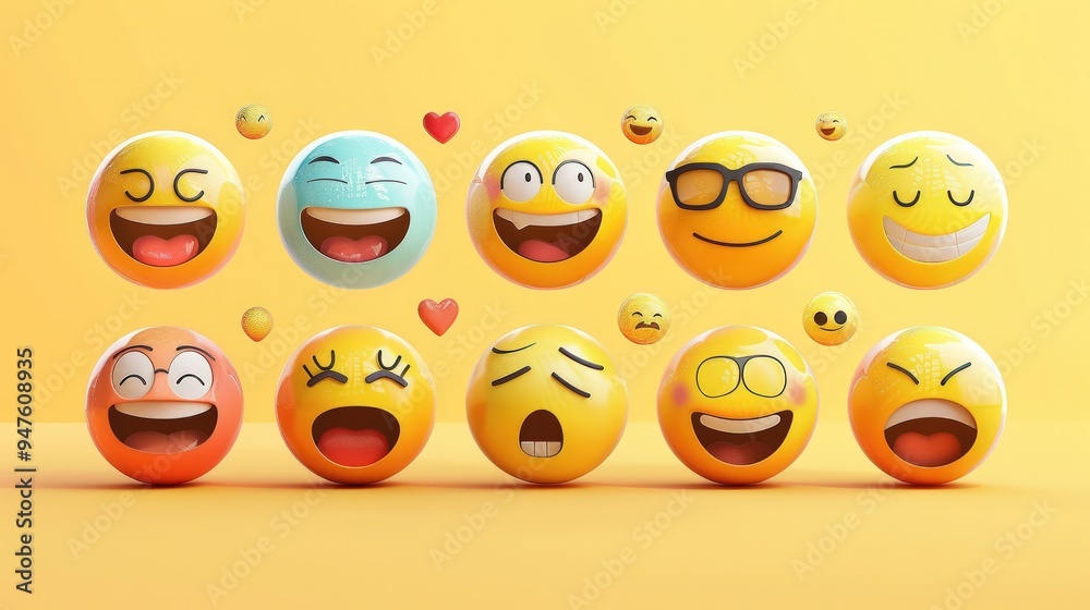 Illustrate a series of playful, stylized emoji reactions, perfect for enhancing social media engagement with unique designs. Illustrate a series of playful, stylized emoji reactions, perfect for enhancing social media engagement with unique designs.