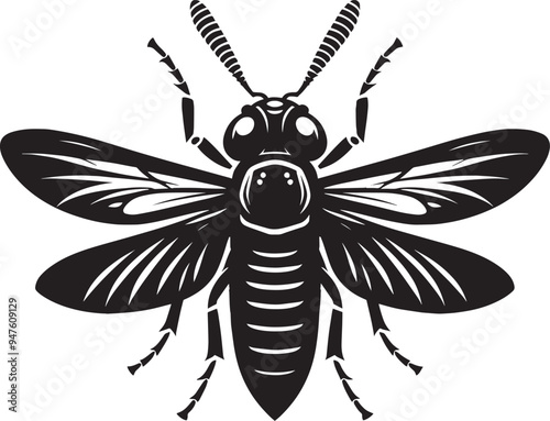 Beautiful firefly insect silhouette illustration isolated on a white background