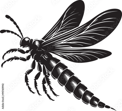 Beautiful firefly insect silhouette illustration isolated on a white background