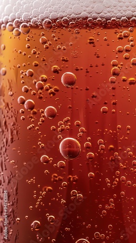 Close-Up Of Bubbles In A Glass Of Red Beer
 photo