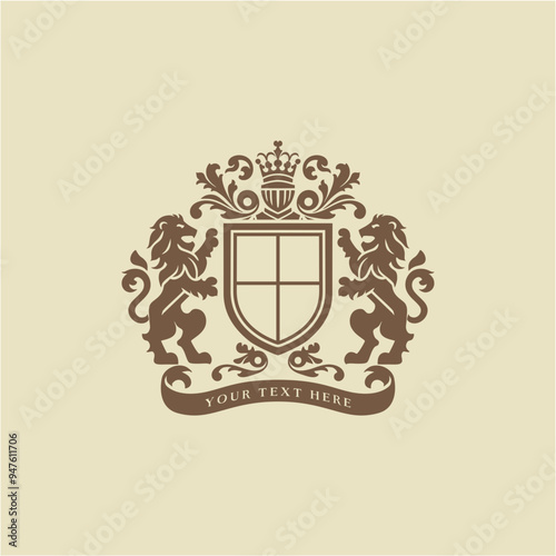 heraldic lion logo shield coat of arms family crest logo	
