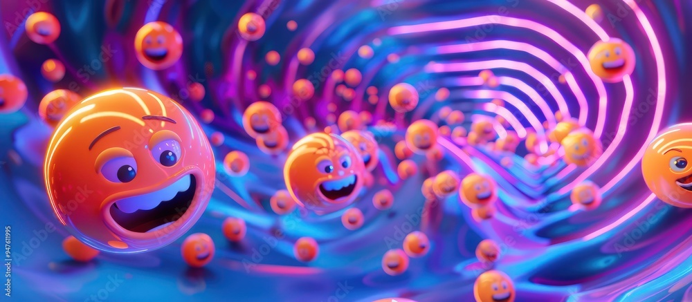 High-resolution 3D emojis and likes arranged in a dynamic, swirling pattern, neon glow. High-resolution 3D emojis and likes arranged in a dynamic, swirling pattern, neon glow.