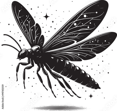 Beautiful firefly insect silhouette illustration isolated on a white background