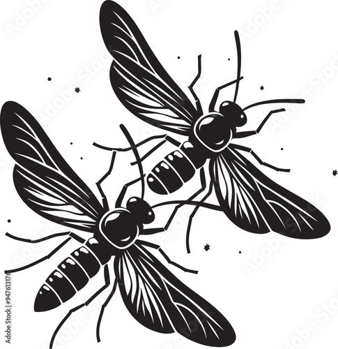Beautiful firefly insect silhouette illustration isolated on a white background