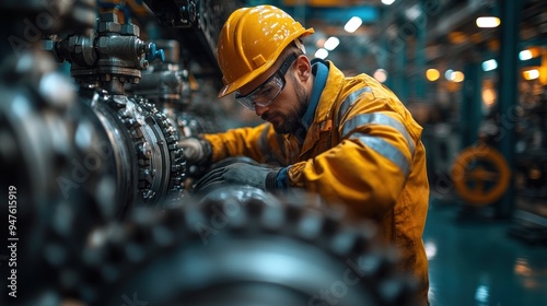 Industrial Worker Examining Machinery