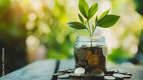 Growing Money: Plant Sprouting from Coins in a Glass Jar