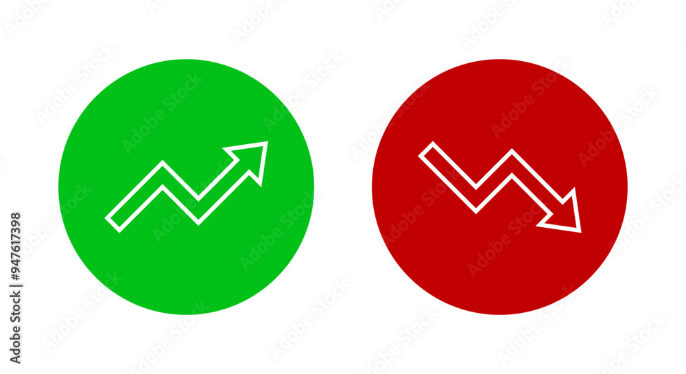 Upward and downward zigzag arrow line icon on circle background Upward and downward zigzag arrow line icon on circle background