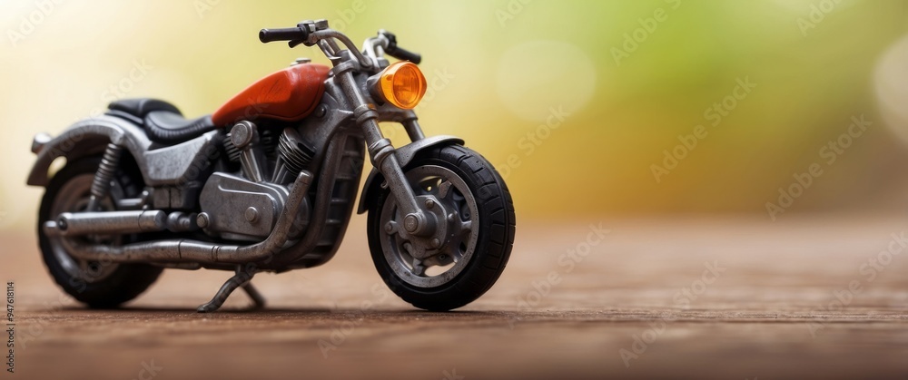 Naklejka premium Close-up of a Silver Motorcycle on Wooden Surface