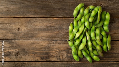 Fresh Edamame Soybeans on Dark Background - Top View with Copy Space for Text