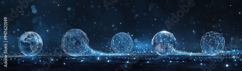 Wallpaper Mural Abstract Blue Geometric Spheres on a Dark Background Torontodigital.ca