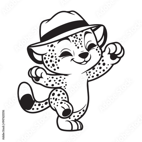 cute cheetah dancing vector art outline illustration photo