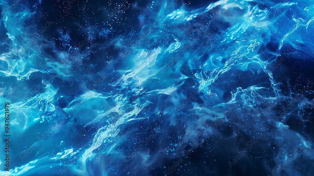 Abstract Blue Swirls with Glowing Particles Abstract Blue Swirls with Glowing Particles