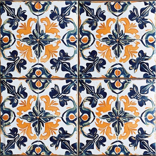 Vibrant and colorful Spanish or Portuguese Azulejo ceramic tile pattern