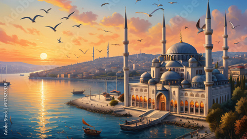 mosque at sunset