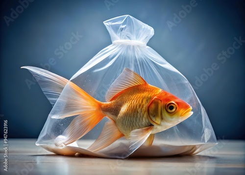 The fins of the goldfish swim listlessly against the smooth confines of the plastic bag, their scales dull and lifeless. photo