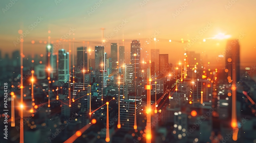 Fototapeta premium Cityscape with Network Connections