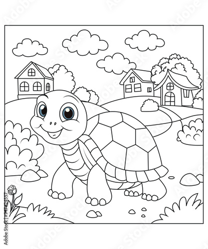 Tortoise coloring page for kids and adults