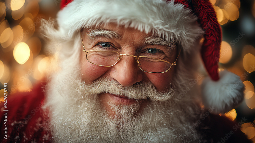 Santa smiles and looks at the camera. Santa smiles and looks at the camera.