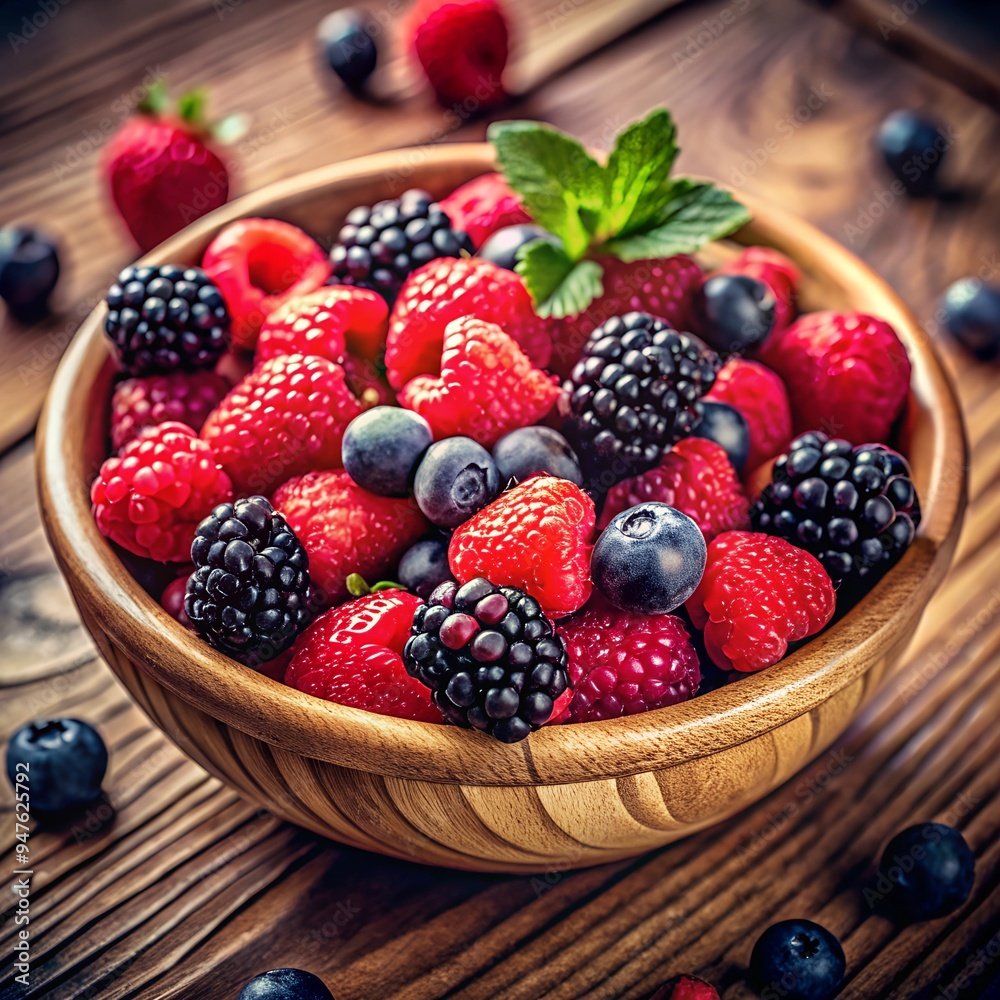 assortment of berries in a beautiful bowl assortment of berries in a beautiful bowl