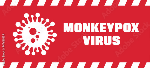 Monkeypox virus cells outbreak wide medical banner. Monkey pox virus cells on red science background. Monkeypox microbiological wide background