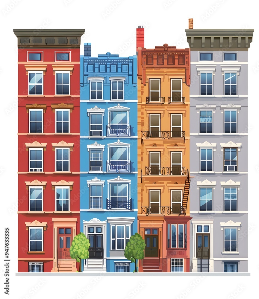Four Colorful Townhouses Illustration Four Colorful Townhouses Illustration