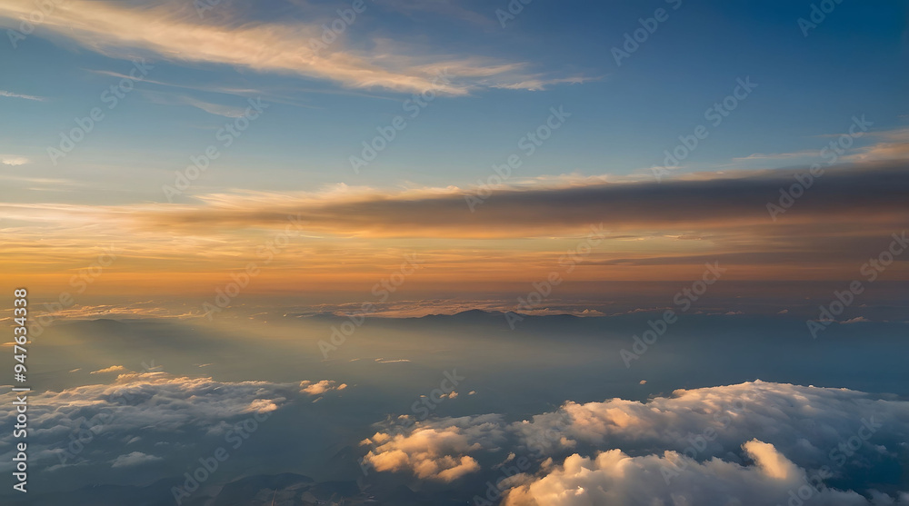 Aerial View of Sunset Over a Sea of Clouds Aerial View of Sunset Over a Sea of Clouds