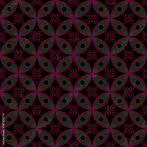 Pinang Kawung Batik Pattern, Indonesian Javanese Batik with seamless floral pattern, Vector Background.