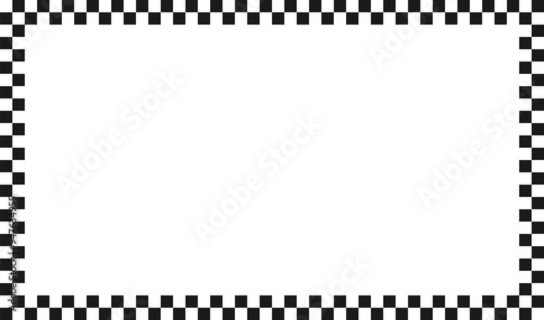 Checkered rectangle frame. Square race checker flag pattern. Checkerboard geometric pattern. Black and white rally chess square pattern. Finish race frame. Vector illustration on white background.