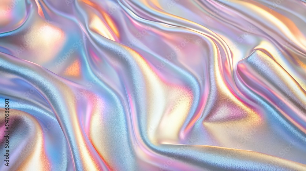 Waves of iridescent fabric with a glossy, reflective finish, capturing the play of light and color, magical and elegant Waves of iridescent fabric with a glossy, reflective finish, capturing the play of light and color, magical and elegant